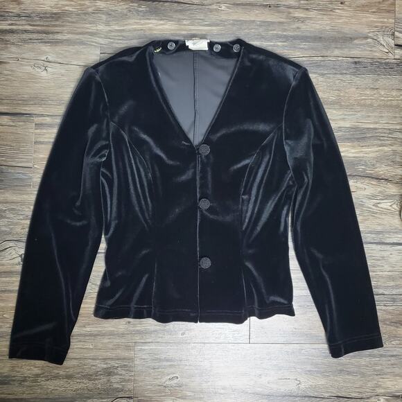 Joseph Ribkoff Black Velvet Button Front Jacket Blazer Women’s Sz 8 Whimsigoth - Picture 8 of 10